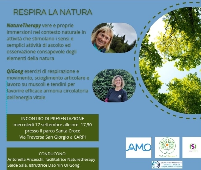 RESPIRA LA NATURA: PRESENTAZIONE IL 17 SETTEMBRE 2025 ORE 17.30 PER AMO - NATUROPATA LIFE COACH ANTONELLA ANCESCHI - CARPI - MODENA - REGGIO - CONSULENZE ONLINE 