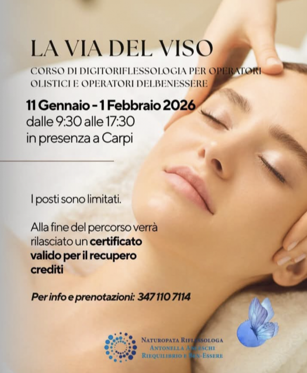 DIGITO PRESSIONE DEL VISO LA VIA DEL VISO 11 GENNAIO E 1 FEBBRAIO 2026 - NATUROPATA LIFE COACH ANTONELLA ANCESCHI - CARPI - MODENA - REGGIO - CONSULENZE ONLINE 